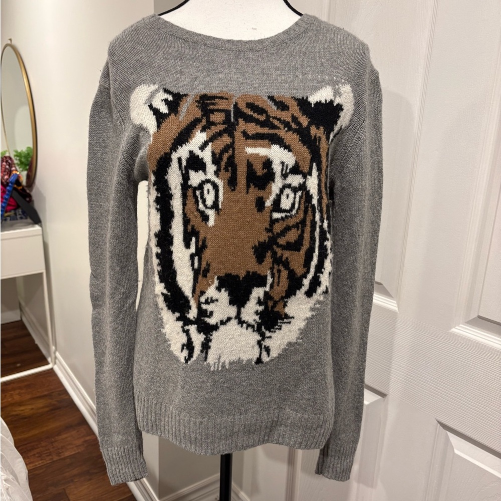 BCBGMAXAZRIA Angora Cashmere Tiger Intarsia Sweater Small